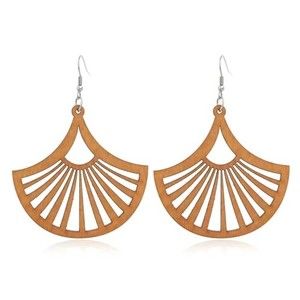 New- Geometric Exaggerated Big Art Deco Fan Wooden Drop Dangle Earrings
